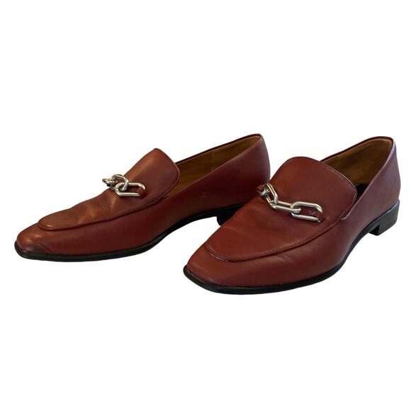 Rag Bone Aslen Leather Loafers Sz 37.5 Russet Red Chain Accent Classic Old Money - Picture 3 of 15
